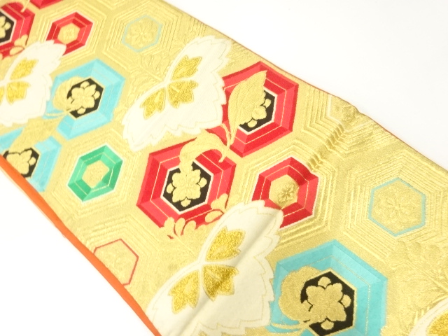 アンティーク　桐に花亀甲模様織出し袋帯（材料）